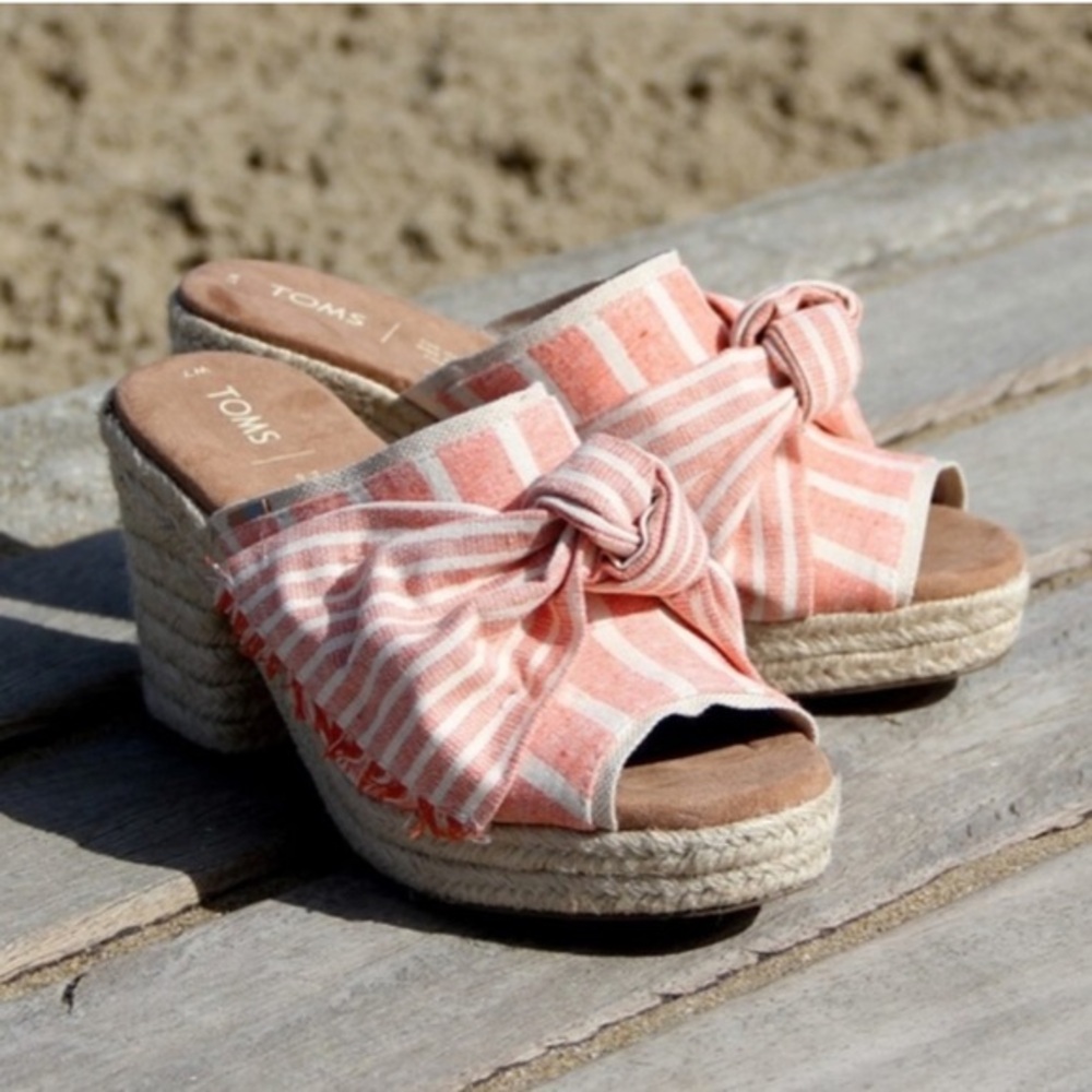 Toms Orange Cabana Stripe Knot Junie Wedged Sandal